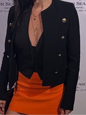 L'AGENCE Black Double-Breasted Military-Style Blazer with Gold Buttons